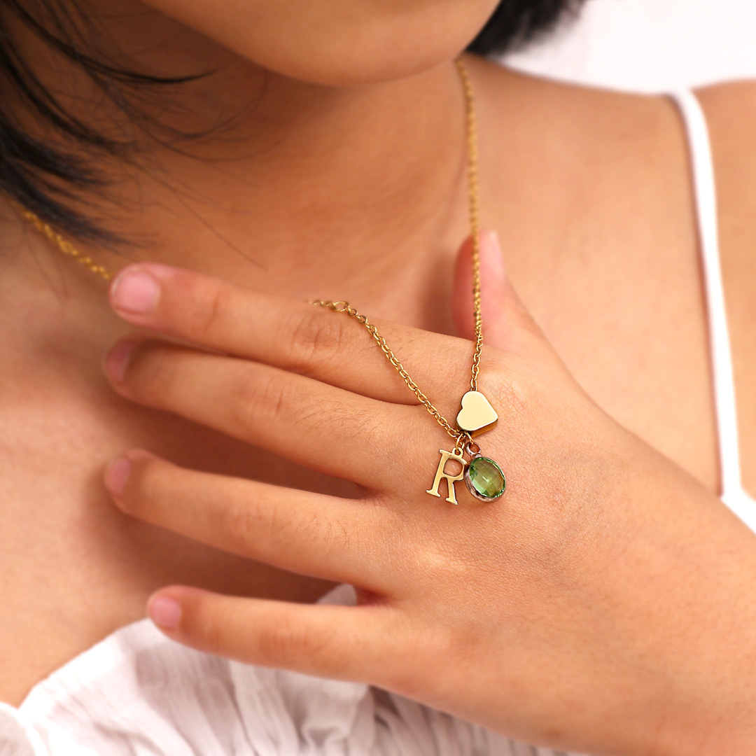 Back To School Personalised Heart Necklace Custom Birthstone and Initial Necklace-Jessemade AU