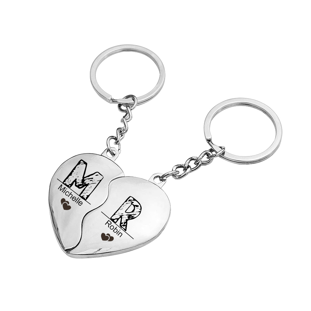 Personalised Heart Keychain Set Custom 2 Names & 2 Letters Couple Matching Keyring Valentine's Day Gifts For Couples-Jessemade AU