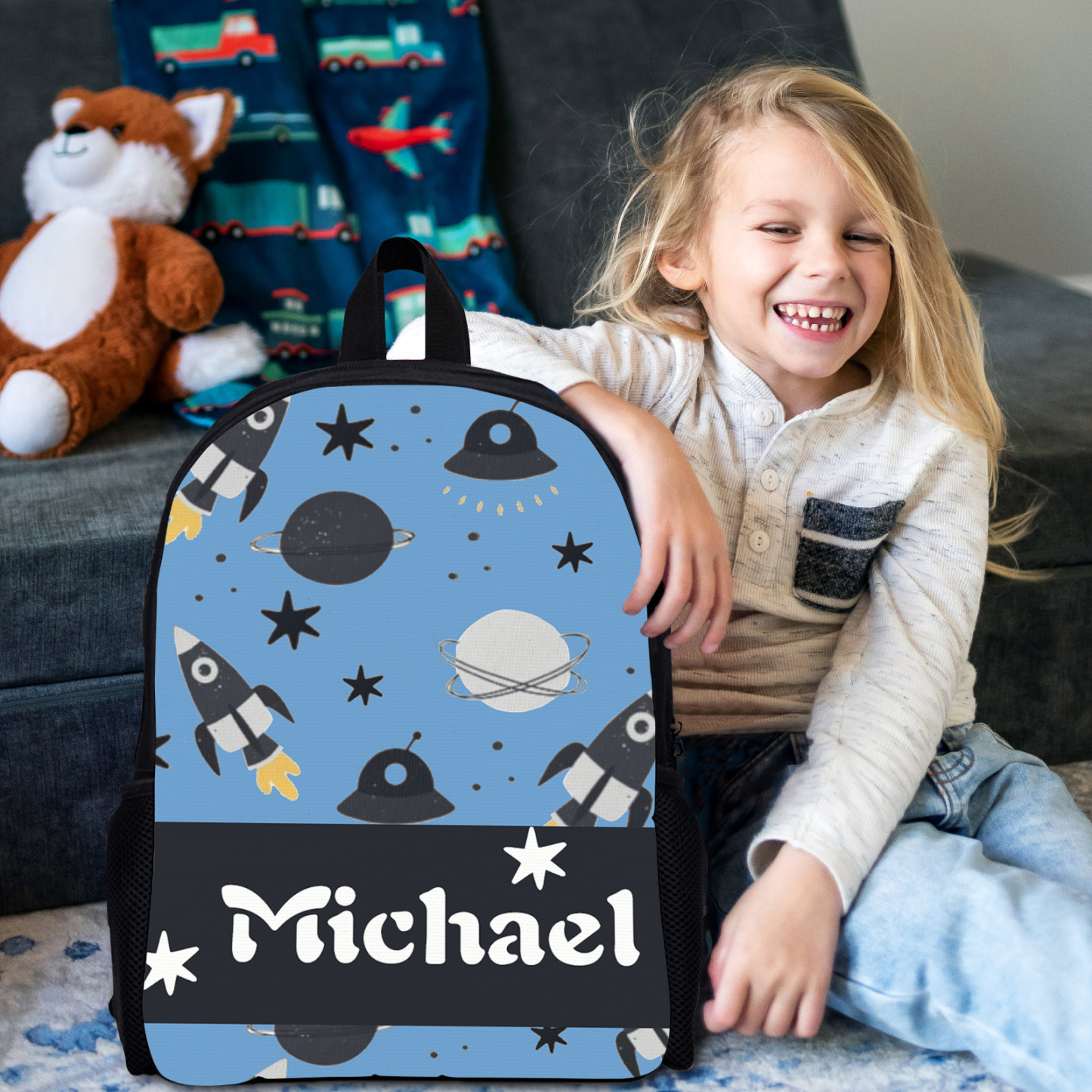 Custom Name Schoolbag Personalised Rocket and Satellite Backpack Travel Bag for Kids-Jessemade AU