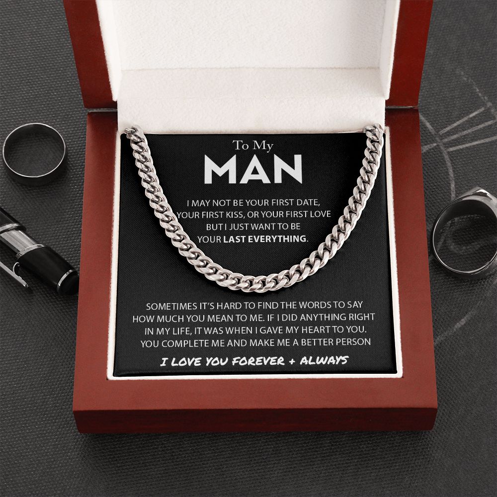 To My Man Cuban Link Chain Necklace Promise Necklace Gift Set - I Love You Forever & Always