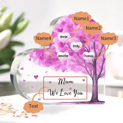 4 Names - Personalised Acrylic Heart Keepsake Custom Text Purple Tree Ornaments Gifts for Grandma/Mother-Jessemade AU