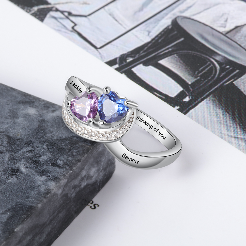 Family Ring Promise Ring Personalised 2 Birthstones Ring With Names Gifts for Her-Jessemade AU