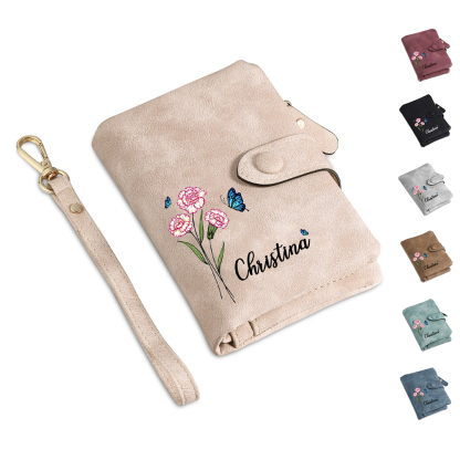 Personalised Women's Leather Wallet Custom Birthday Flower & Name & Photo Wallet Gift for Her