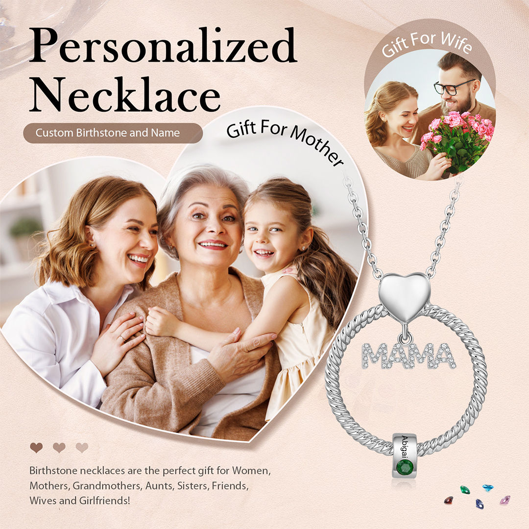 1 Name - Personalised Mama Circle Pendant Necklace Custom Name & Birthstone Necklace Mother's Day Gifts-Jessemade AU