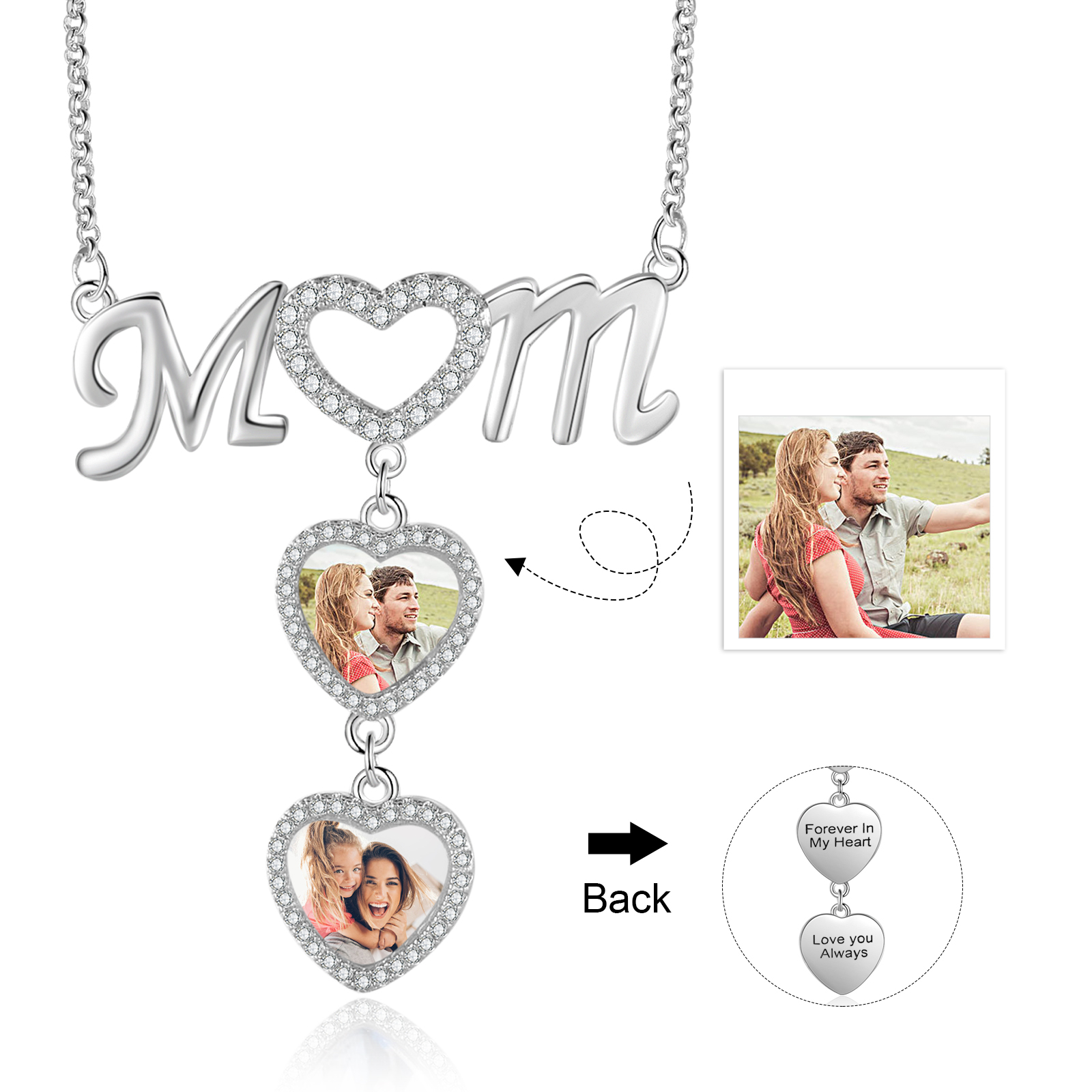 Mother's Day Gifts Personalised Mom Necklace Custom 2 Photos Heart Necklace for Mom-Jessemade AU