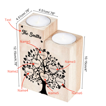 Family Name Wooden Heart Candle Holder Custom 6 Names Family Tree Candlesticks-Jessemade AU