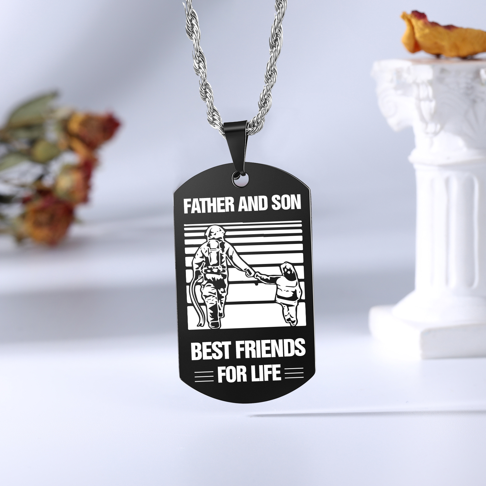 To My Son Necklace Black Dog Tag Necklace Dad to Son Firefighter Necklace "Father And Son Best Friends For Life"-Jessemade AU