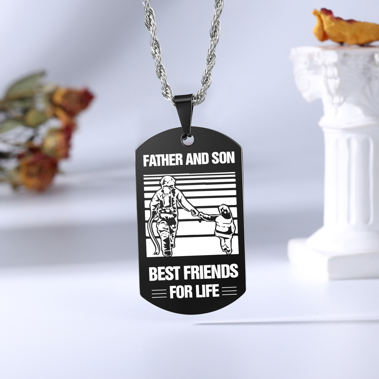 To My Son Necklace Black Dog Tag Necklace Dad to Son Firefighter Necklace "Father And Son Best Friends For Life"-Jessemade AU