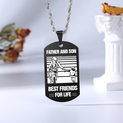 To My Son Necklace Black Dog Tag Necklace Dad to Son Firefighter Necklace "Father And Son Best Friends For Life"-Jessemade AU