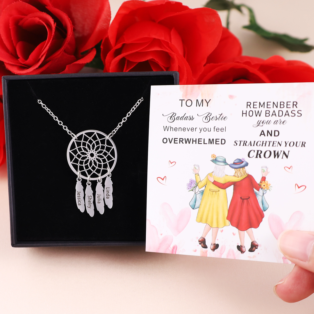 A Set of Customised 4 names Retro Dream Catcher Pendant Necklace-Jessemade AU