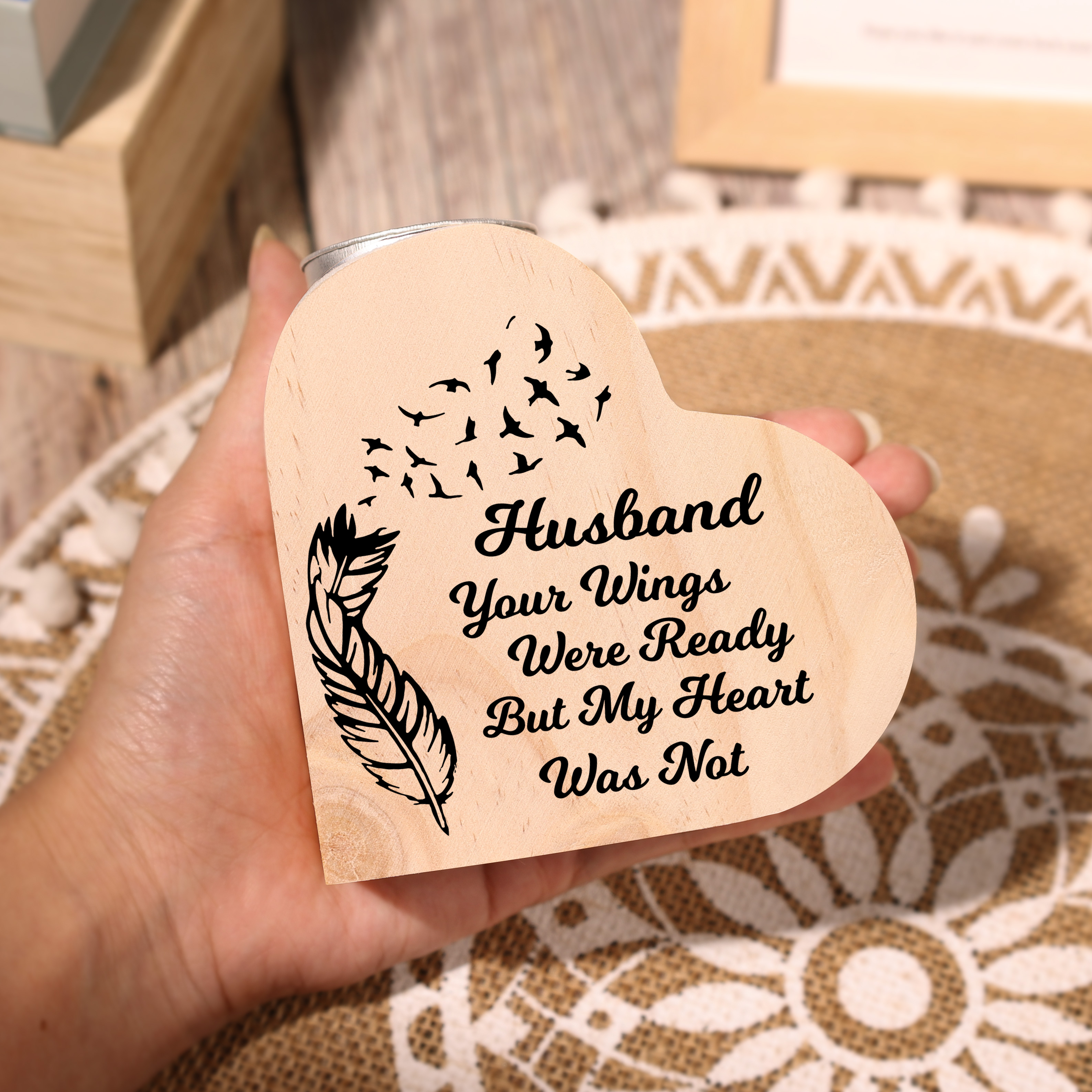 To My Husband Wooden Heart Candle Holder Memorial Candlesticks "Your Wings Were Ready"-Jessemade AU