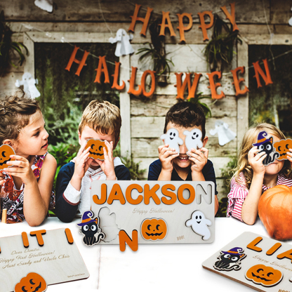 Halloween Kid's Wooden Name Alphabet Puzzle Custom Name Toy for Toddlers Early Learning-Jessemade AU
