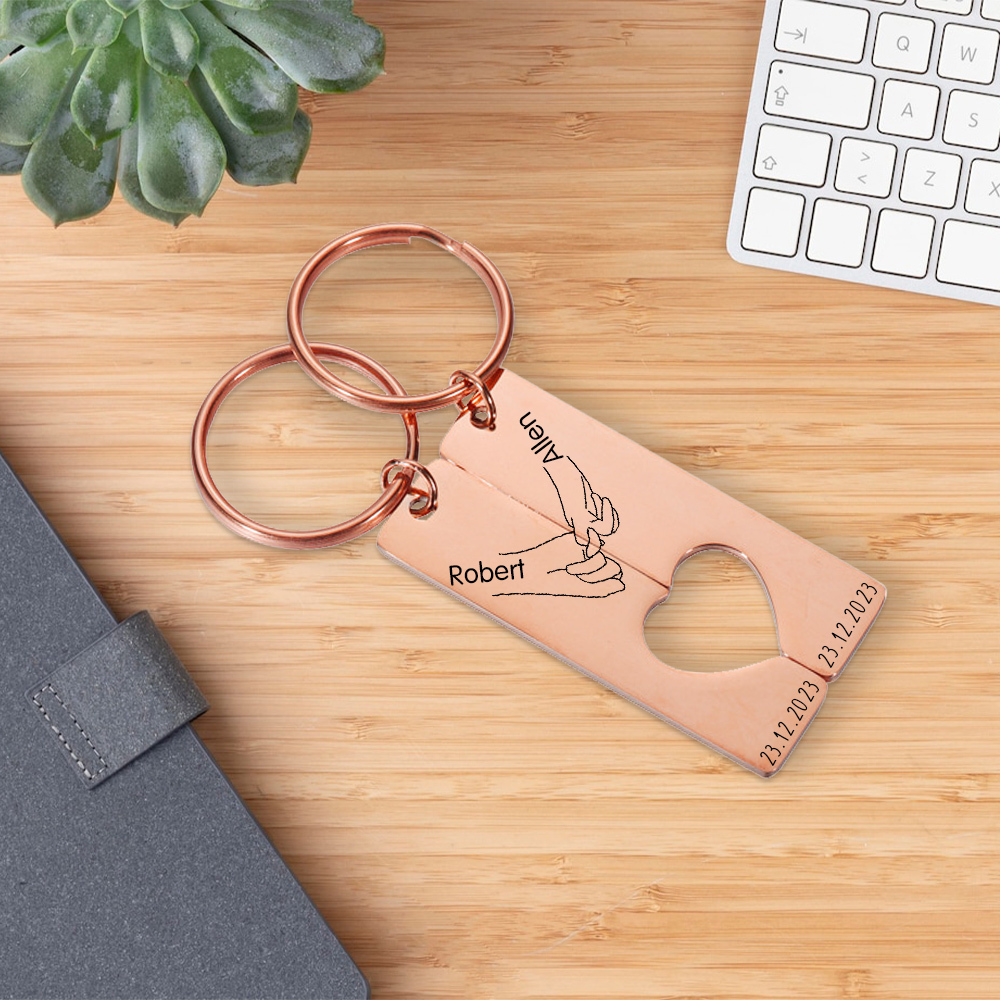 Personalised Couple Pinky Promise Keychain Customised Names & Date Matching Couple Keyring Valentine's Day Gifts For Couples-Jessemade AU