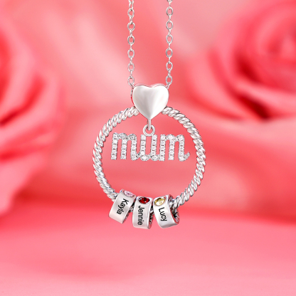 Personalised Circle Necklace With 3 Birthstones Pendant Engraved Names Gift For Mum-Jessemade AU