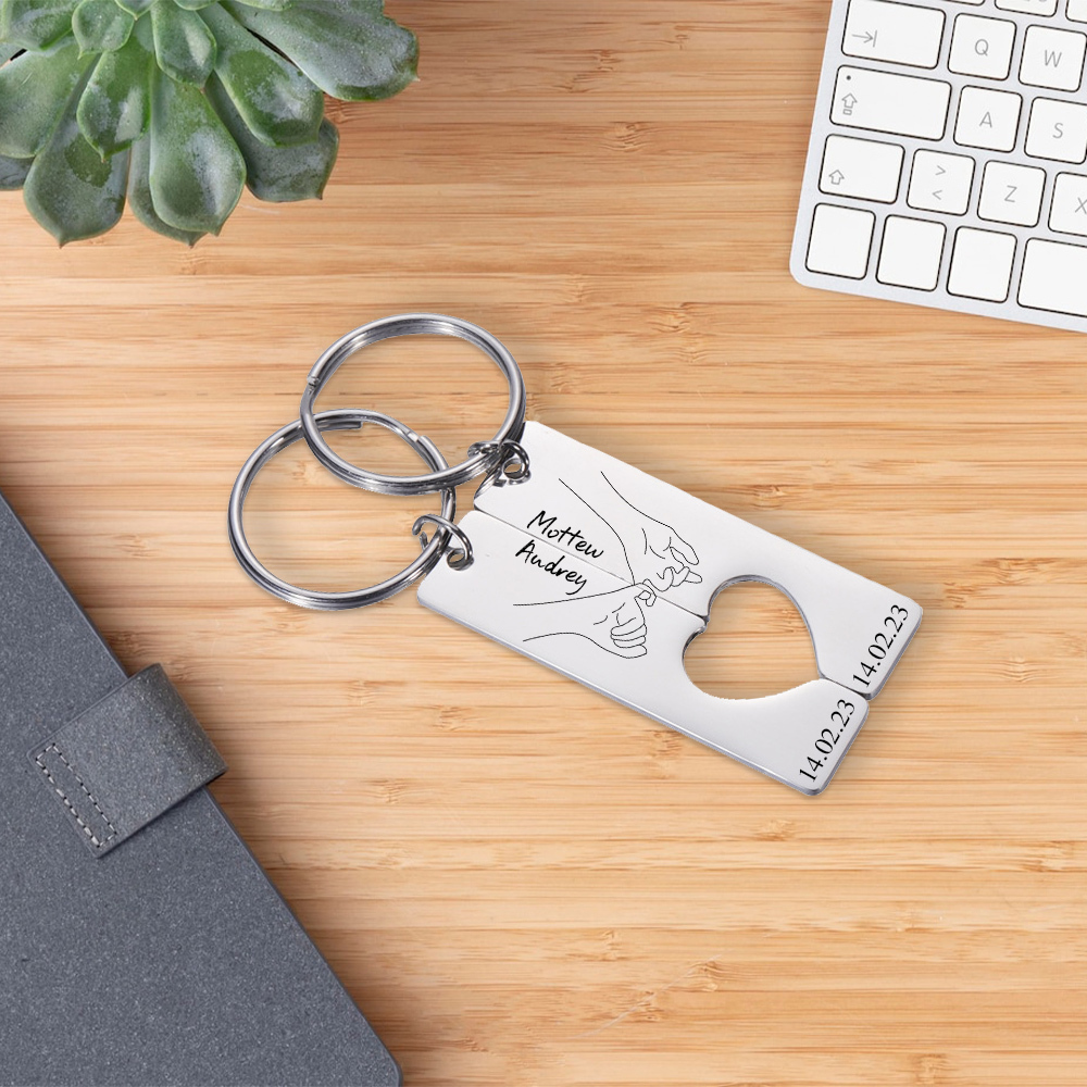 Personalised Couple Pinky Promise Keychain Set Customised Names & Date Matching Couple Keyring Valentine's Day Gifts For Couples-Jessemade AU