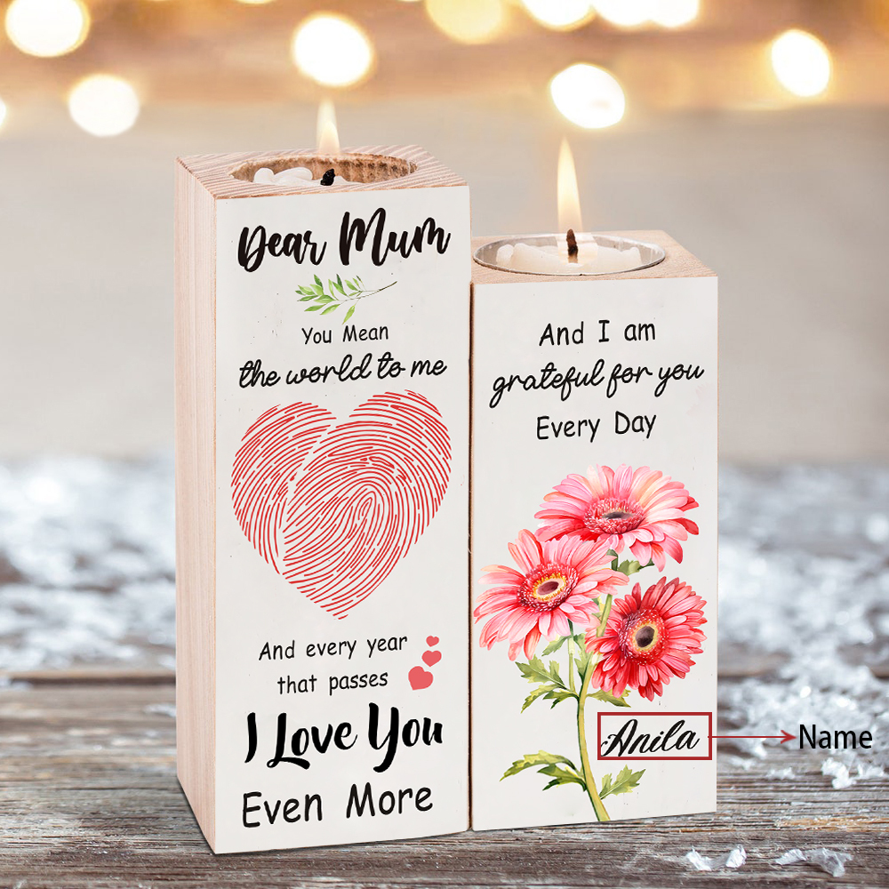 Dear Mum Candle Holder Custom Name Wooden Candlestick - You Mean The World To Me-Jessemade AU