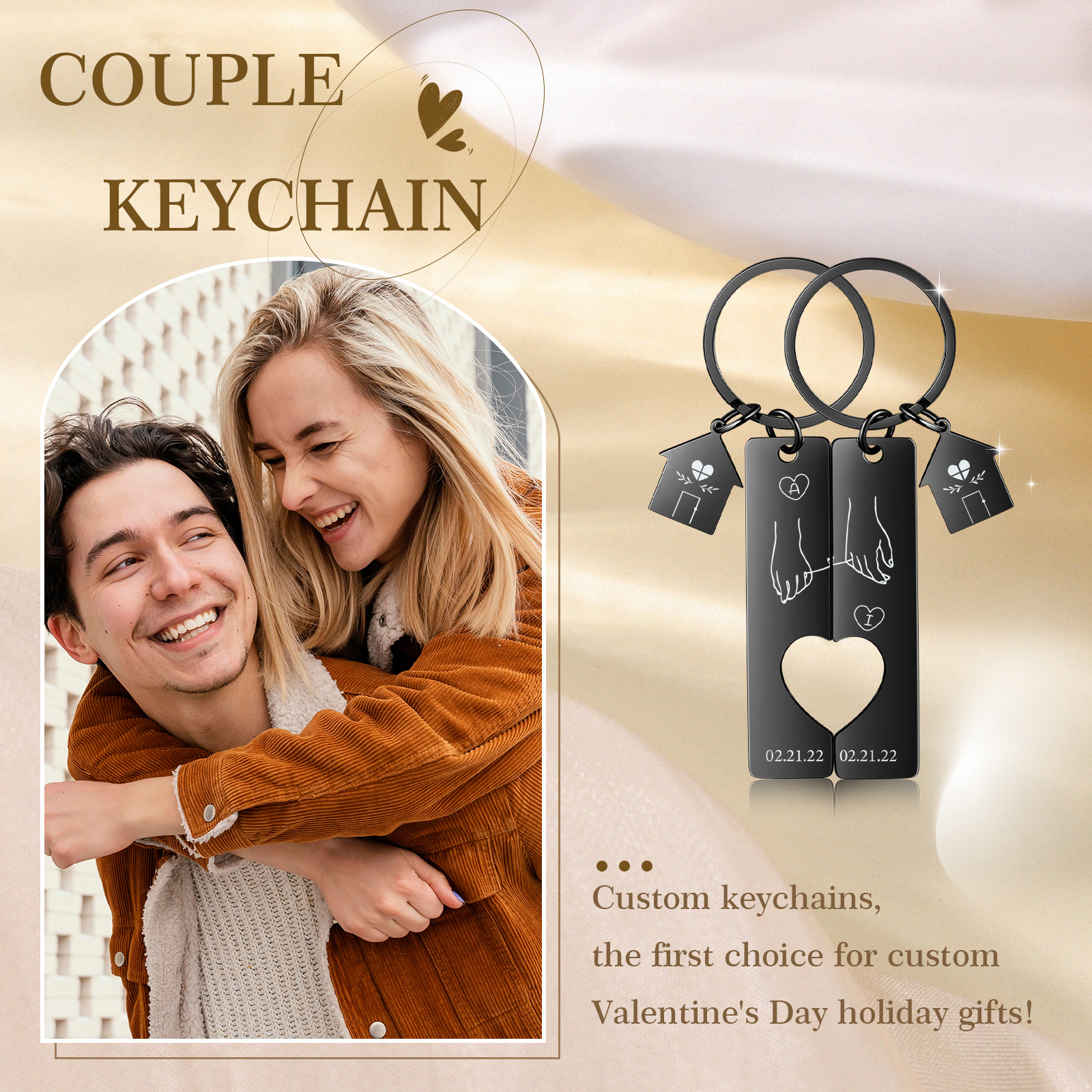 Personalised Couple Keychain Custom 2 Letters & Dates Metal Keyring Matching Keychains Valentine's Day Gifts-Jessemade AU