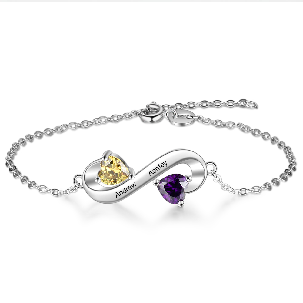 Personalised Infinity Heart Bracelet with 2 Birthstones Engraved 2 Names Bracelet Gifts For Her-Jessemade AU