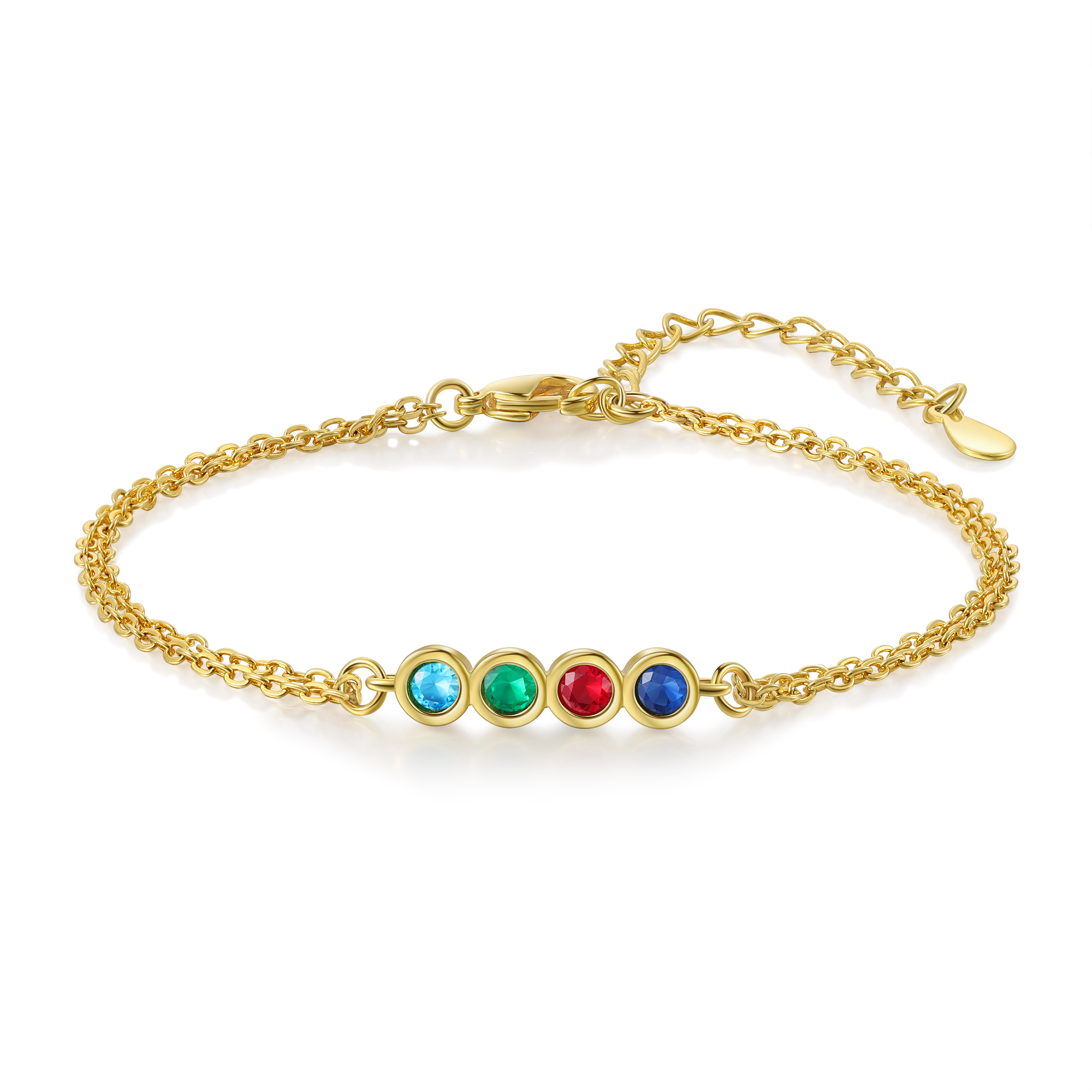 Personalised Bracelet Custom 4 Birthstones Adjustable Bracelet Gifts for Ladies Girls