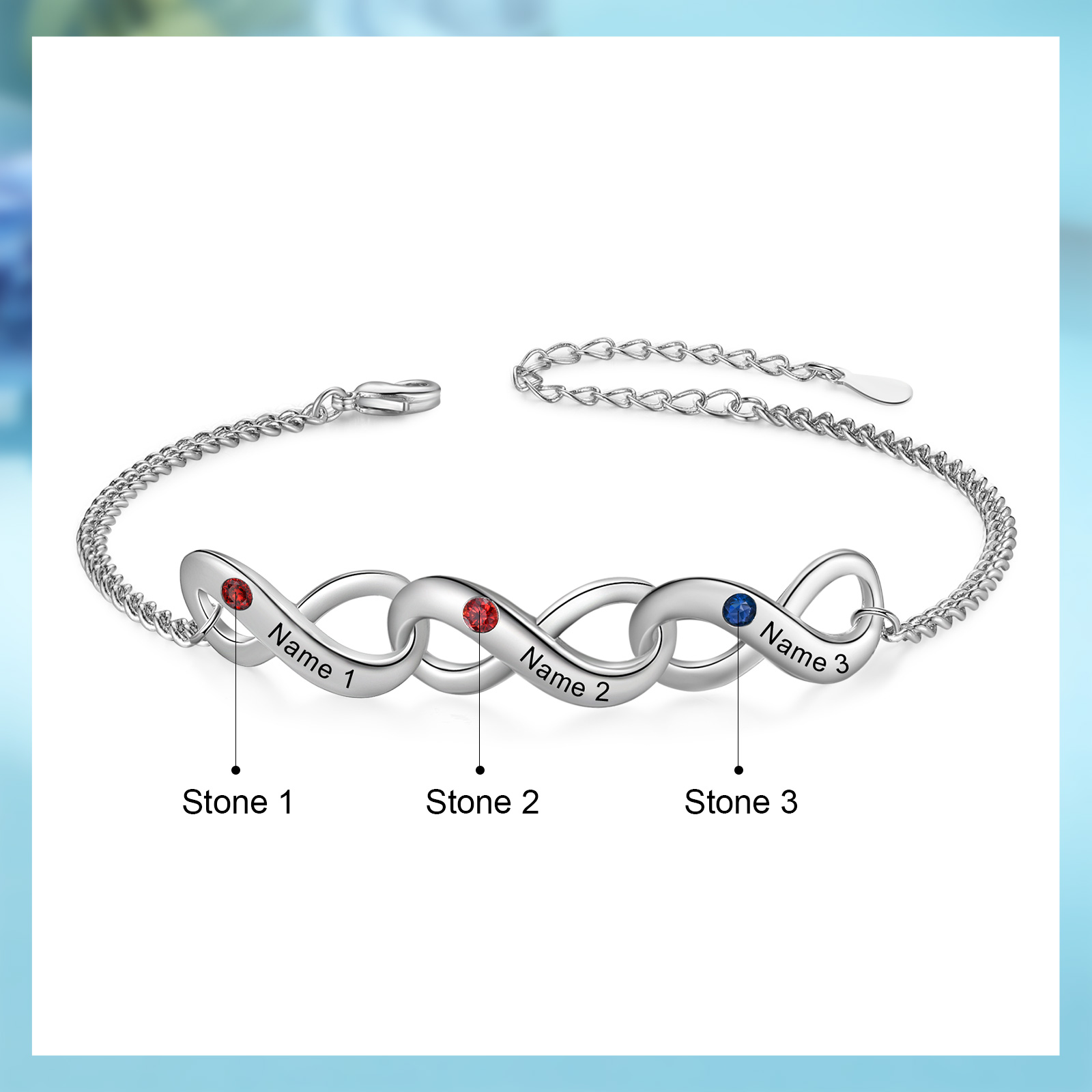 Personalised Infinity Bracelet Custom 3 Birthstones & 3 Names Bracelet Birthday Gift for Her-Jessemade AU