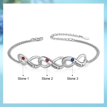 Personalised Infinity Bracelet Custom 3 Birthstones & 3 Names Bracelet Birthday Gift for Her-Jessemade AU