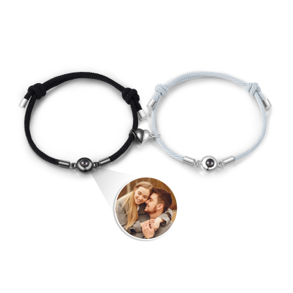 2 PCS Personalised Couple Projection Bracelet Customised 1 Photo Bracelet Adjustable Bracelet Romantic Gift For Her/Him-Jessemade AU