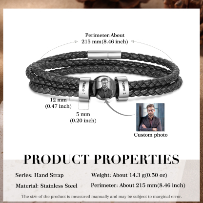 Personalised Photo Bracelet with 2 Names Leather Bracelet Beaded Wrap Bracelet-Jessemade AU