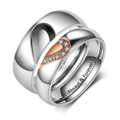 Half Heart Matching Promise Rings for Couple Lovers Custom Engraved Bands Ring-Jessemade AU