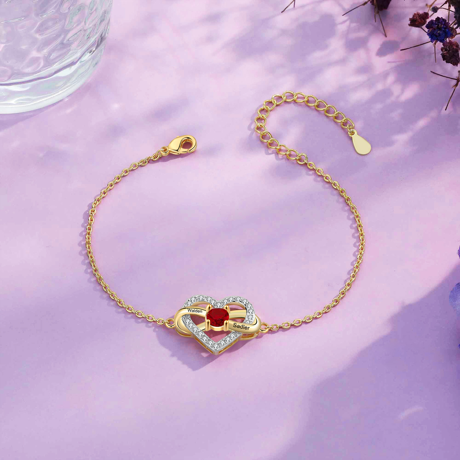 Personalised Birthstone Bracelet Women's Heart Bracelet Infinity Bracelet Adjustable Bracelet Birthday Gift for Women Girls-Jessemade AU