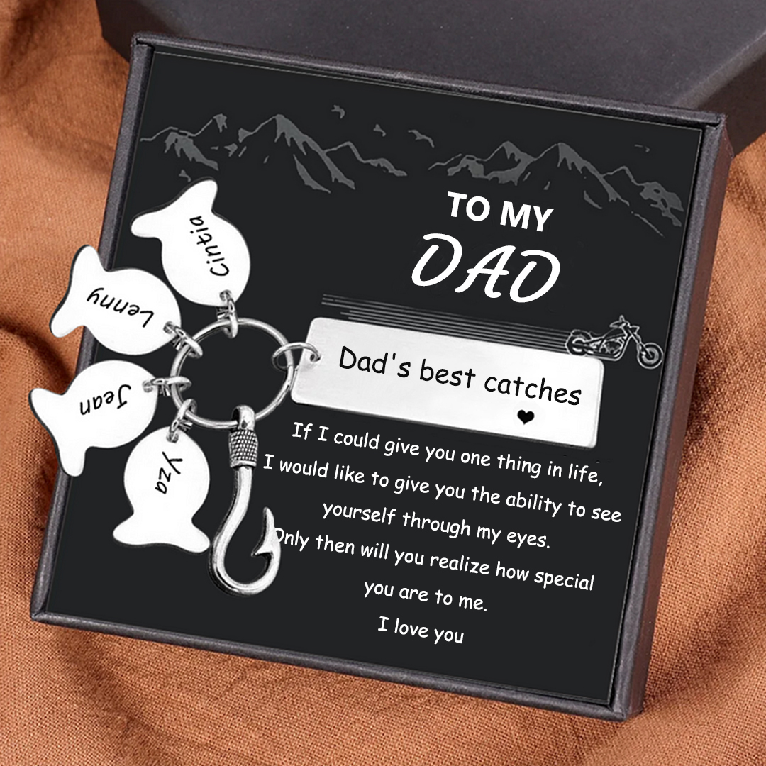 Personalised 4 Names Keychain Fish Charms Keychain Gifts For Daddy - Dad's best catches-Jessemade AU