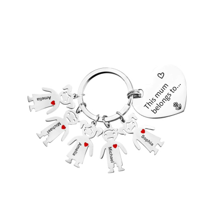 5 Names - Personalised Keychain with Kid Charm Engraved Names Keychain Heart Gift for Nan/Mum-Jessemade AU