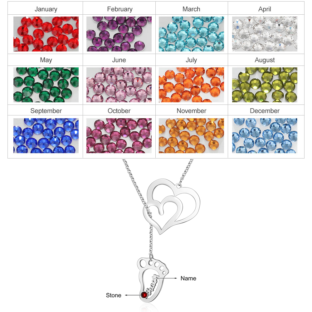 Personalised Baby Foot Necklace With Birthstones Custom 1 Name Necklace Gift For Mother-Jessemade AU