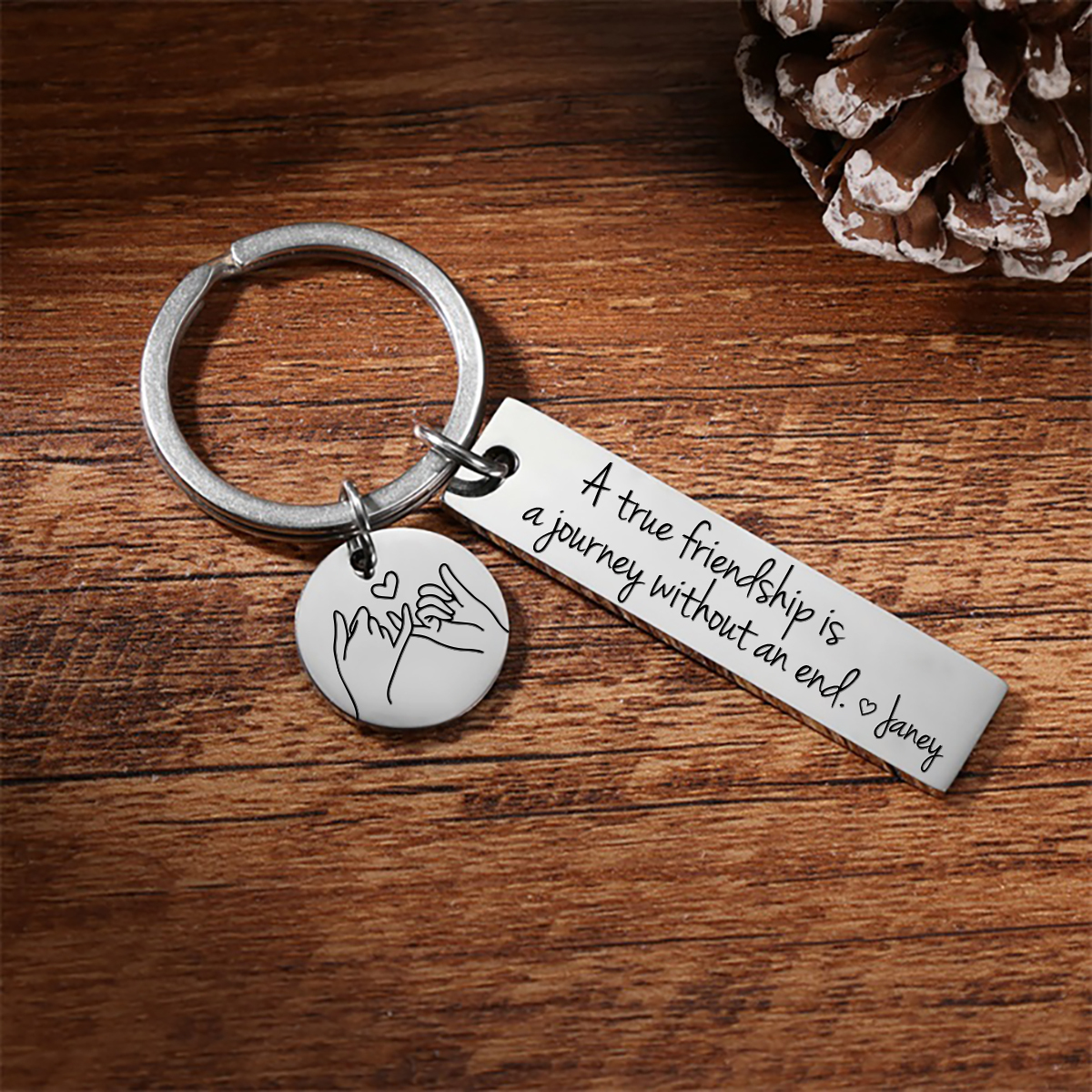 Custom Name Sister Keychain Pinky Swear Keyring "A True Friendship Is A Journey Without An End" Gift For Friend/Bestie-Jessemade AU