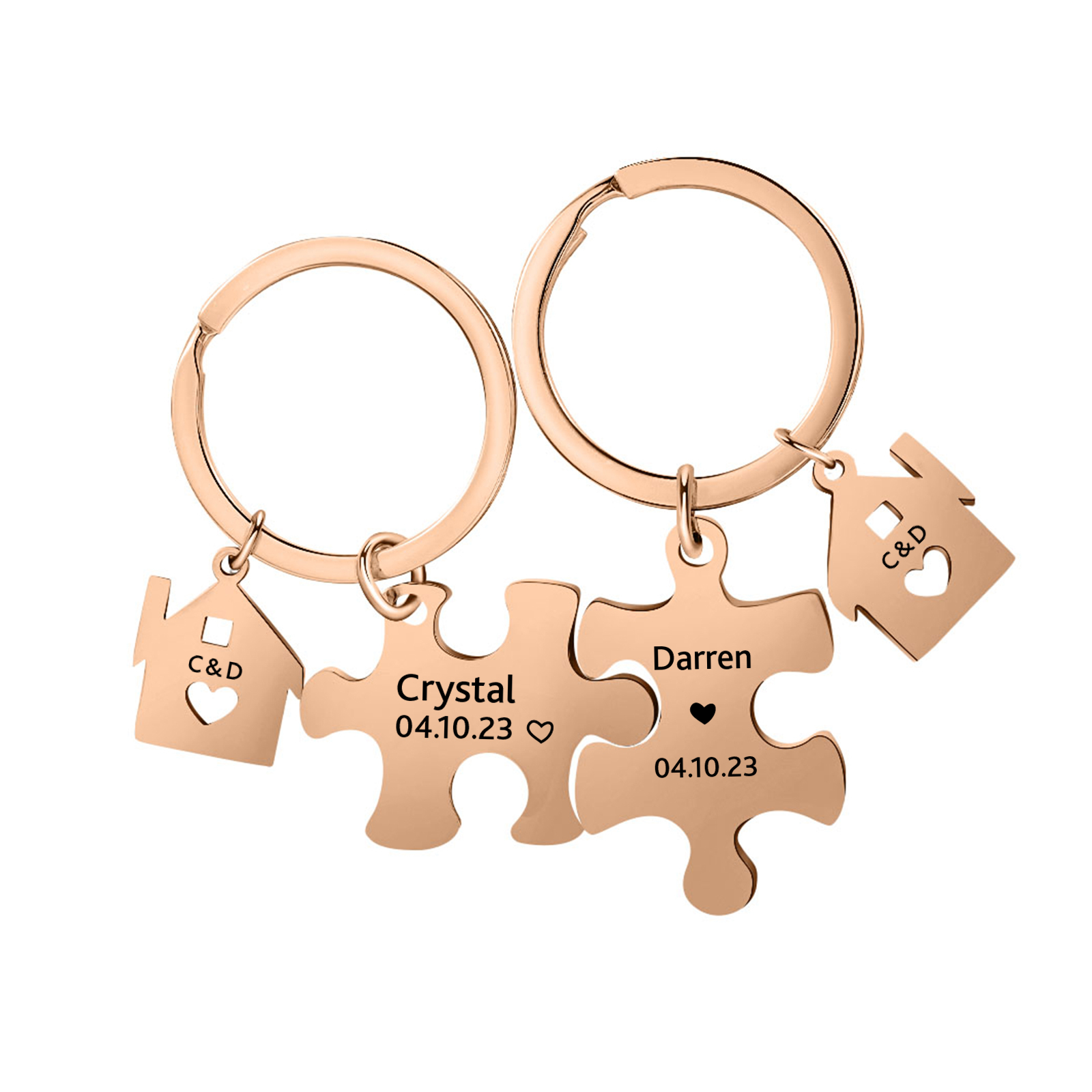 2 PCS Couple Keychain Set Custom 2 Names & 2 Letters & Date Keyring Puzzle Keychain Valentine's Day Personalised Gift for Him/Her-Jessemade AU