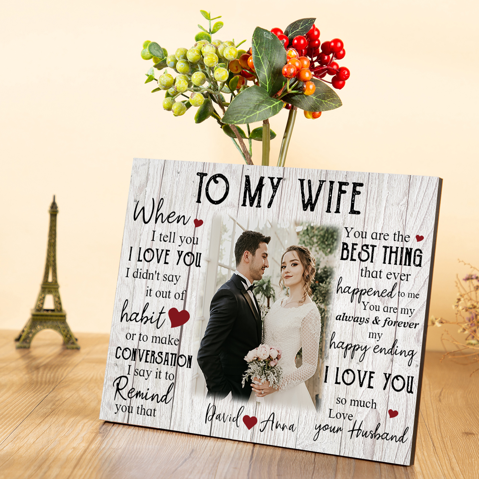 To My Wife Wooden Plaque Custom Photo & Text Art Decorations Picture Board Desktop Ornaments Gifts for Her-Jessemade AU