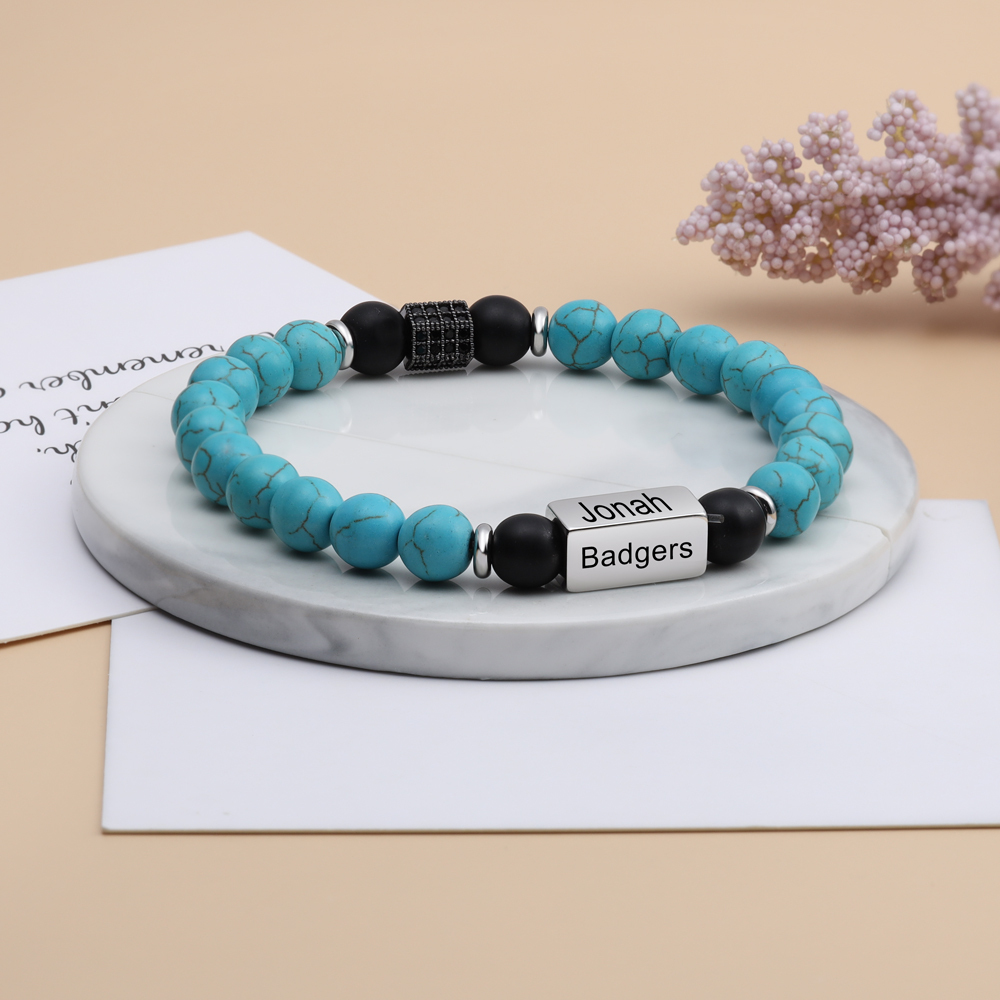 Personalised Round Beads Bracelet Custom Names Men's Bracelet Gifts For Him-Jessemade AU
