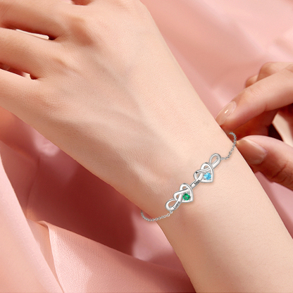 2 Names - Personalised Linked Heart Bracelet Custom 2 Birthstones Engraved Text Bracelets-Jessemade AU