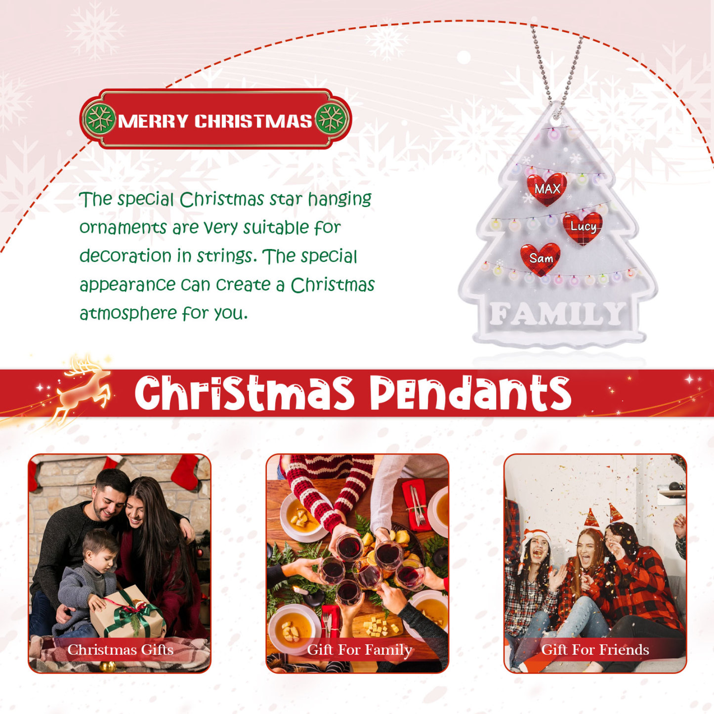 3 Names - Personalised Acrylic Christmas Ornaments Customised Text & Name Xmas Pendant Gifts for Family Friends-Jessemade AU