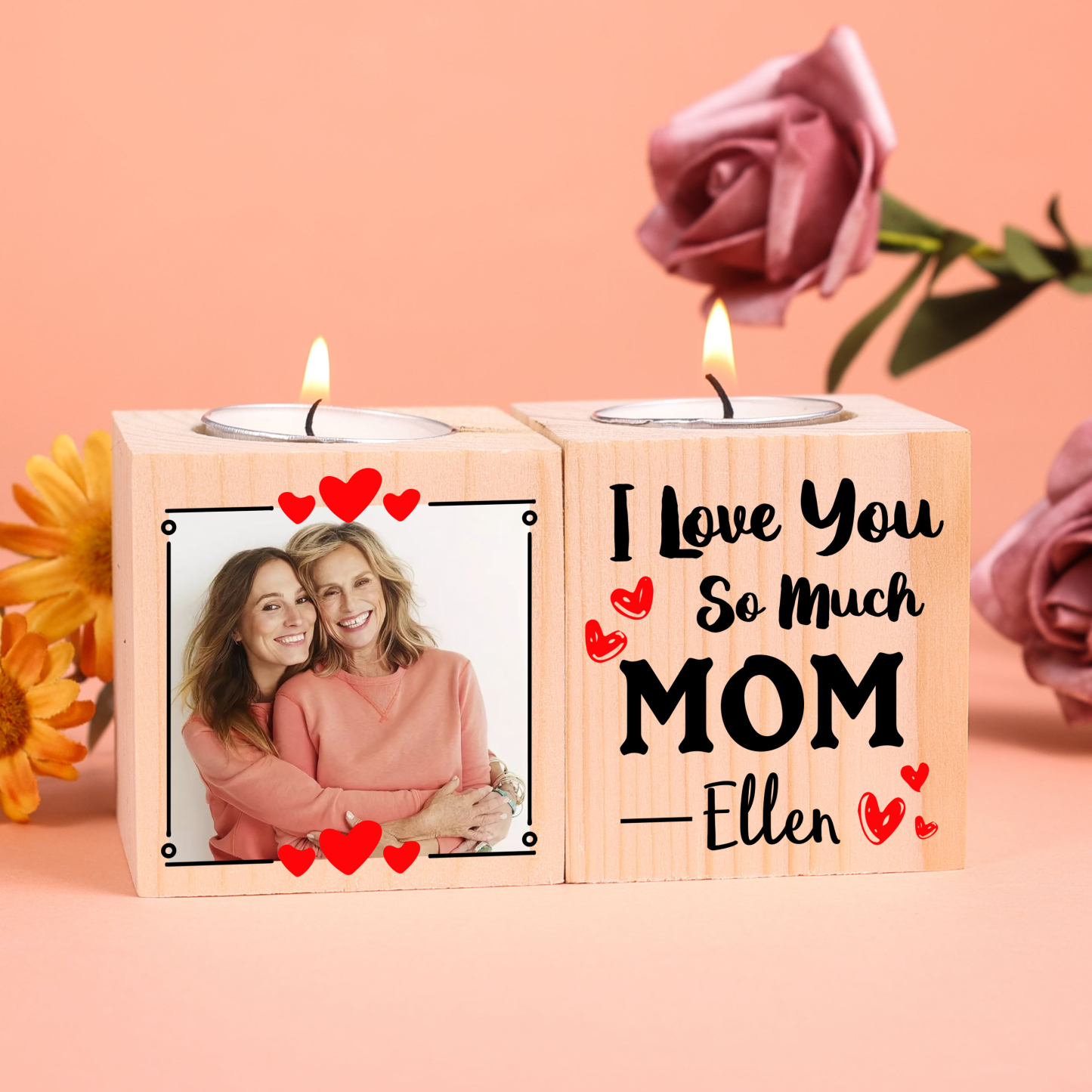 Personalised Photo Block Candle Holder I Love You So Much Wooden Candlesticks for Mother-Jessemade AU