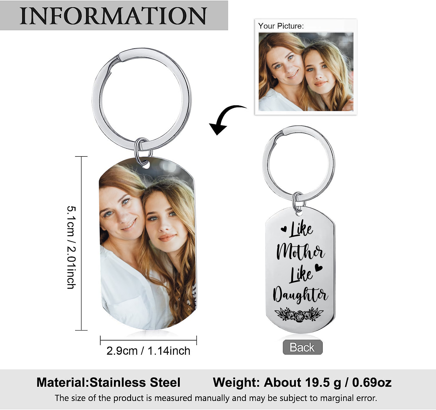Personalised Photo Keychain Gifts for Mom-Like Mother Like Daughter-Jessemade AU