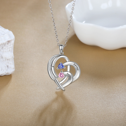 Personalised Heart Wings Necklace With 2 Birthstones Custom Names Necklace Gift For Her-Jessemade AU