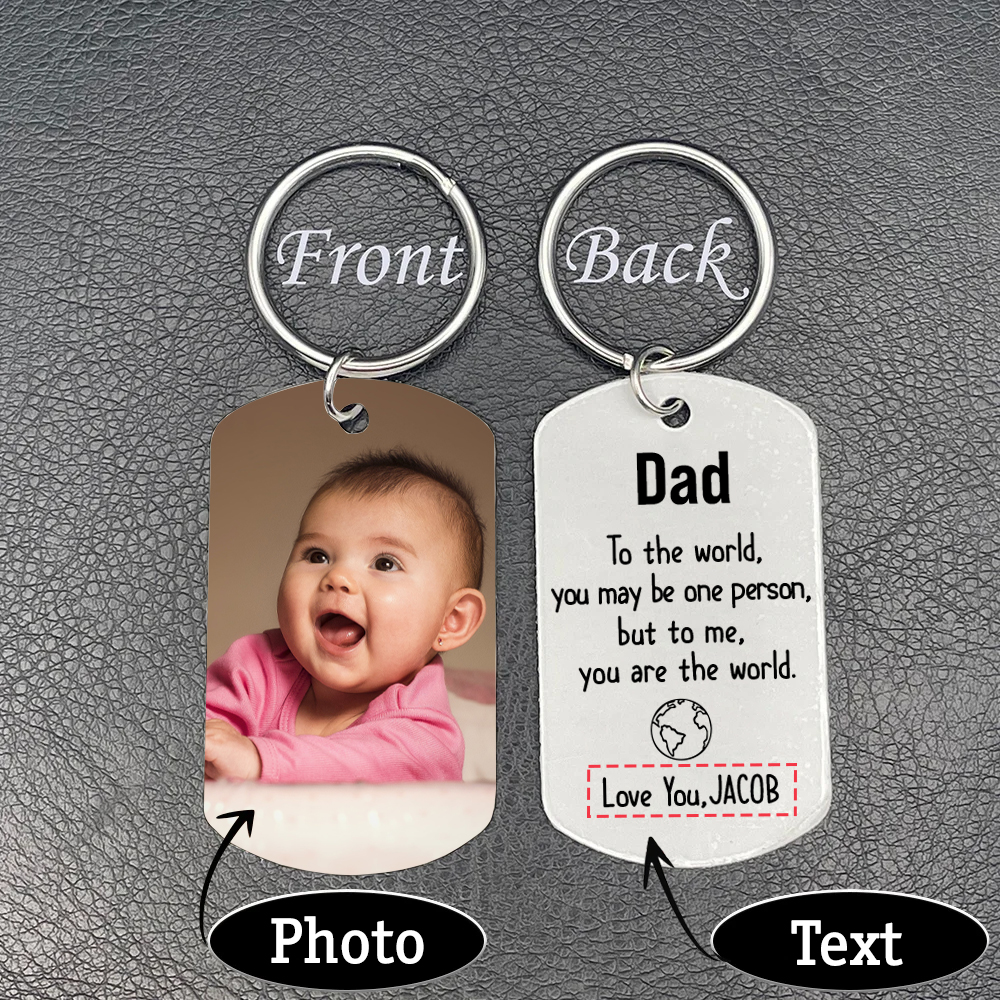 Personalised Photo Dad Keychain for Fathers Day, To The World You maybe one person But To me You Are The World-Jessemade AU