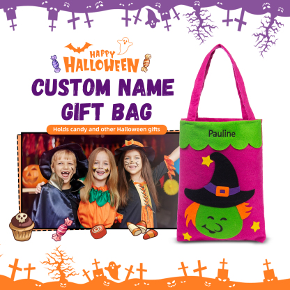 Personalised Halloween Tote Bags Custom 1 Name Tote Bag Halloween Candy Bag for Kids-Jessemade AU
