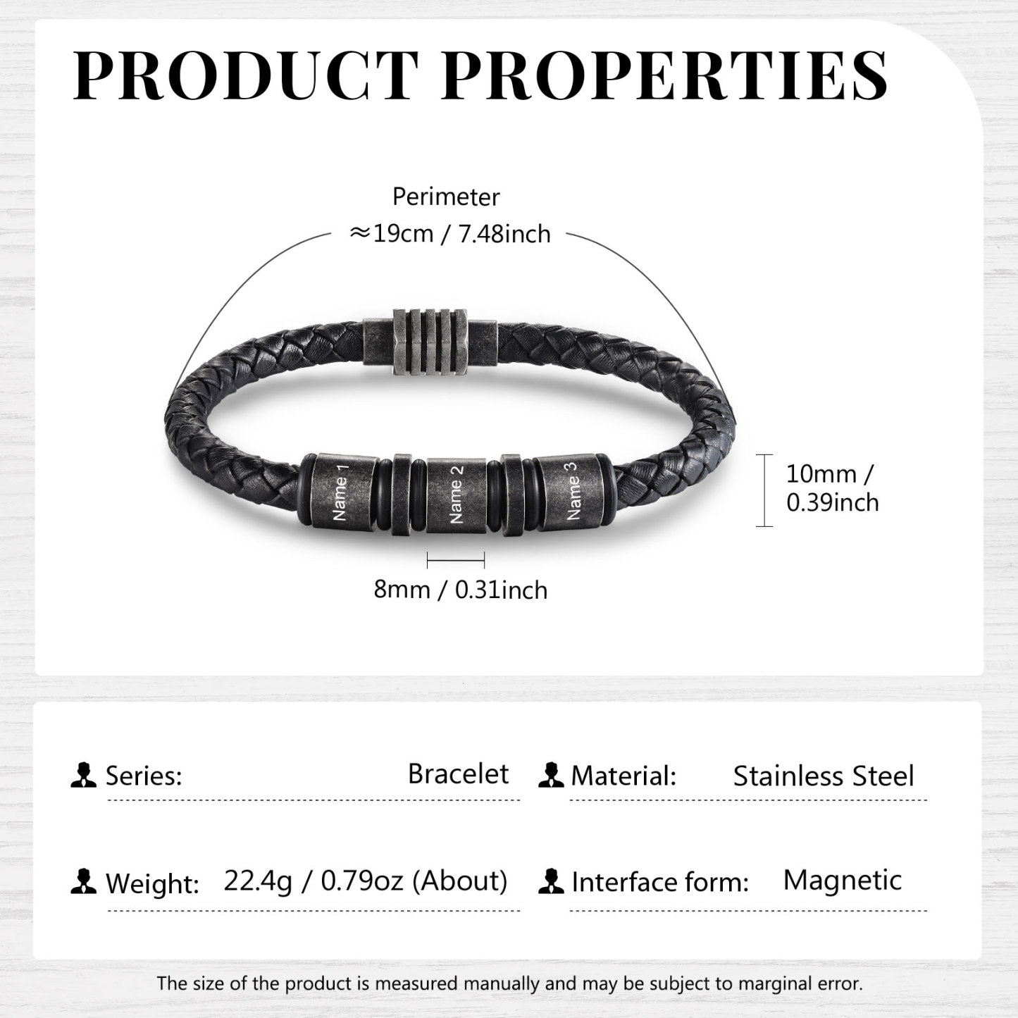 3 Names - Personalised Men's Leather Bracelet Custom Name Braided Bracelet Vintage Gift for Him-Jessemade AU