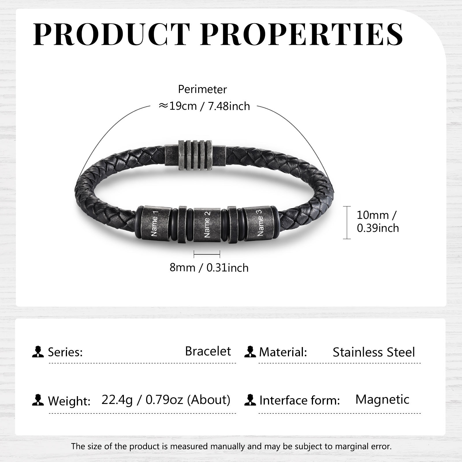 3 Names - Personalised Men's Leather Bracelet Custom Name Braided Bracelet Vintage Gift for Him-Jessemade AU