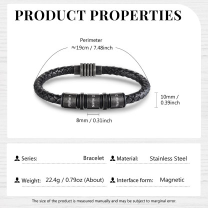 3 Names - Personalised Men's Leather Bracelet Custom Name Braided Bracelet Vintage Gift for Him-Jessemade AU