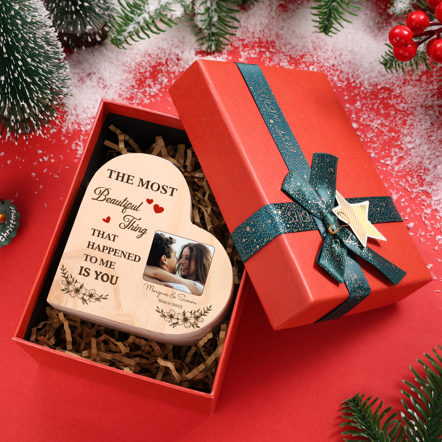 Couple Photo Candle Holder Custom 2 Names & Date Wooden Candlesticks - The Most Beautiful Thing That Happened To Me Is You-Jessemade AU