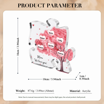 Personalised Acrylic Puzzle Plaque Custom 6 Names & 1 Text Pink Tree Family Ornament Gift for Mum/Nan-Jessemade AU