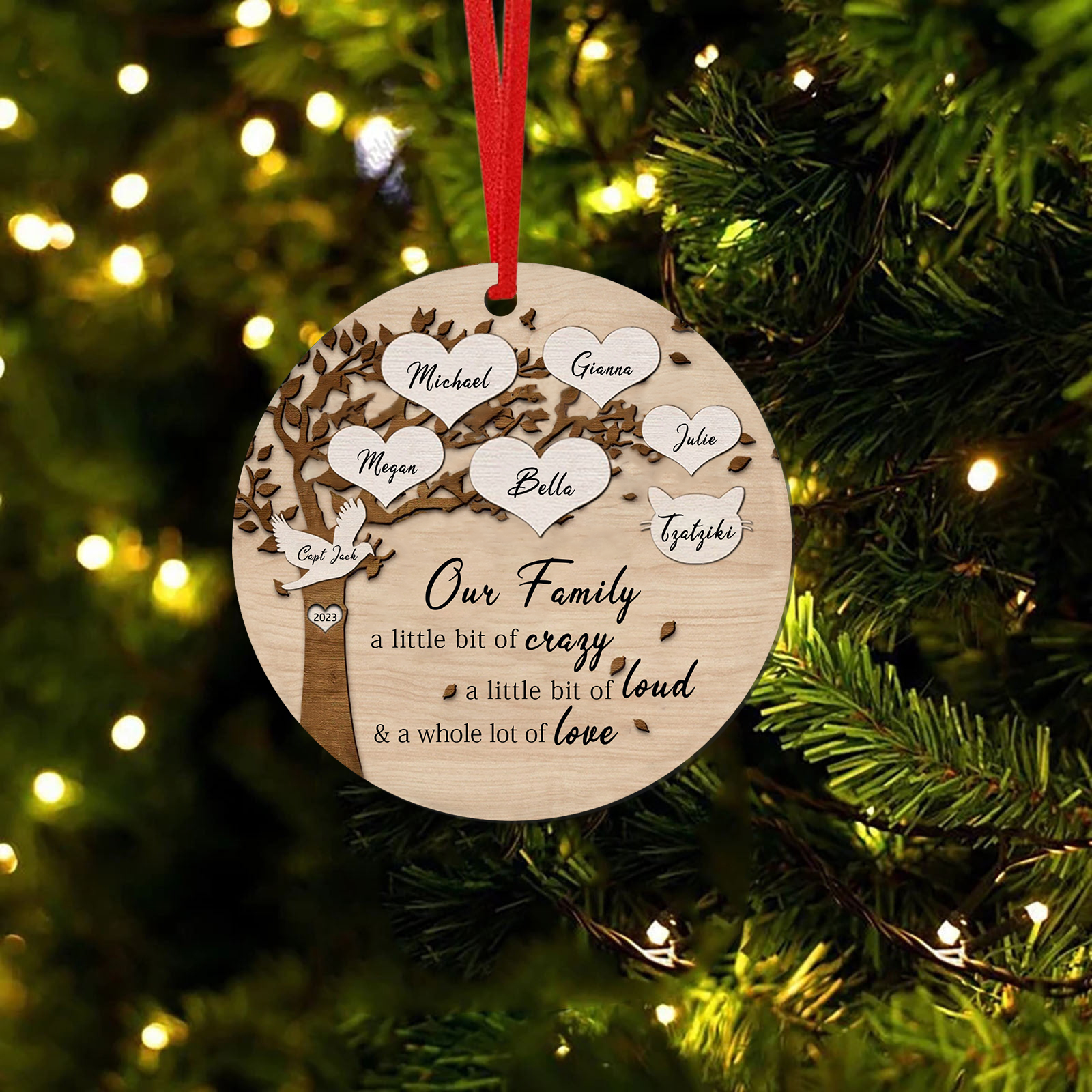 7 Names - Personalised Christmas Tree Ornaments Tree of Life Pendant with Name Wooden Gifts for Family and Friends-Jessemade AU