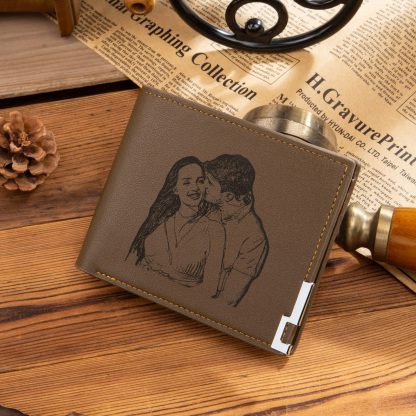 Personalised Leather Wallet Engraved Photo Folding Wallet Short Purse Love Gifts For Him-Jessemade AU